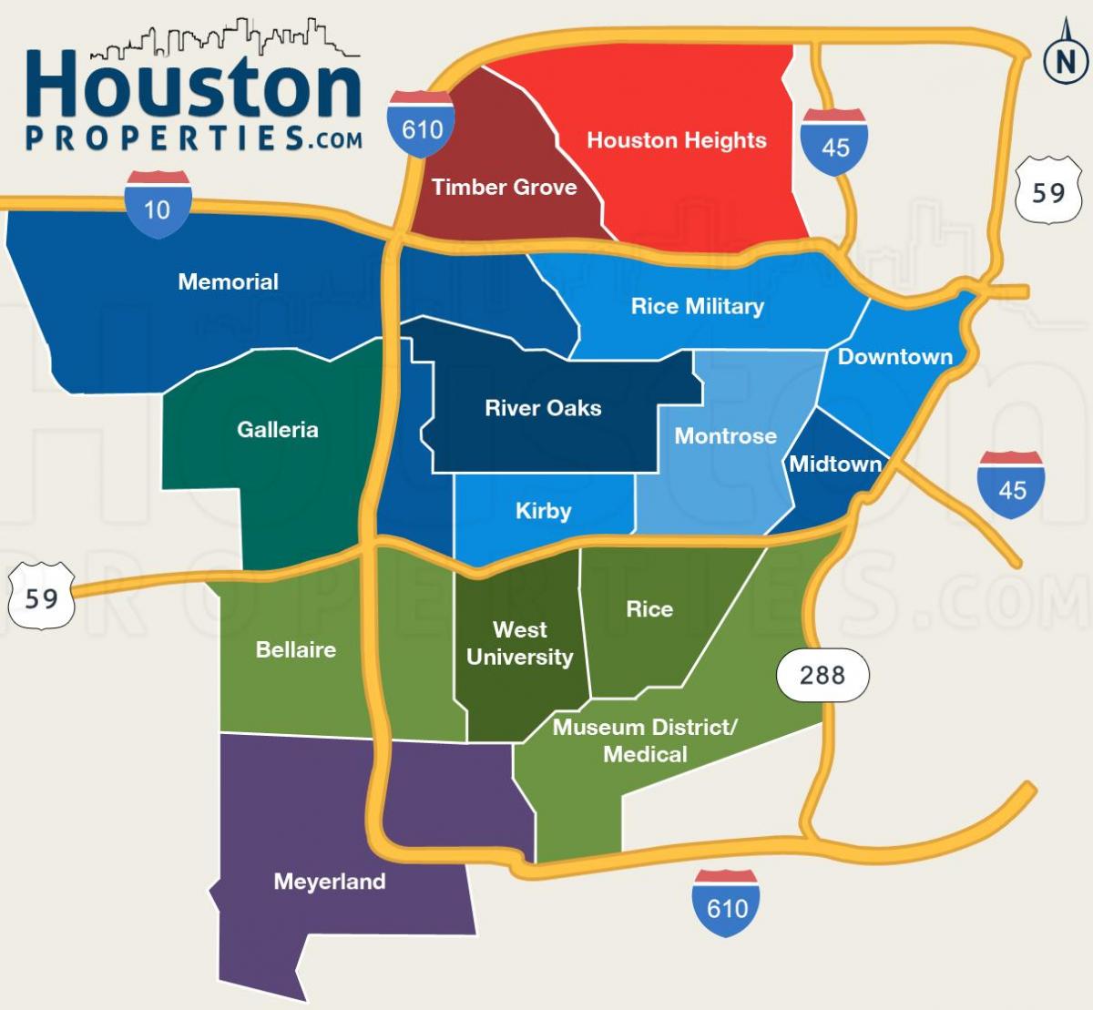 Karte von Houston Nachbarschaften