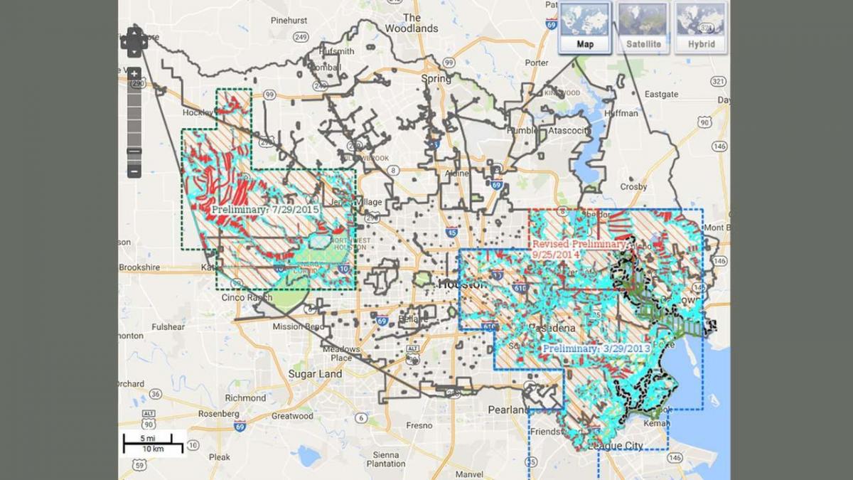 Karte von überschwemmungen in Houston