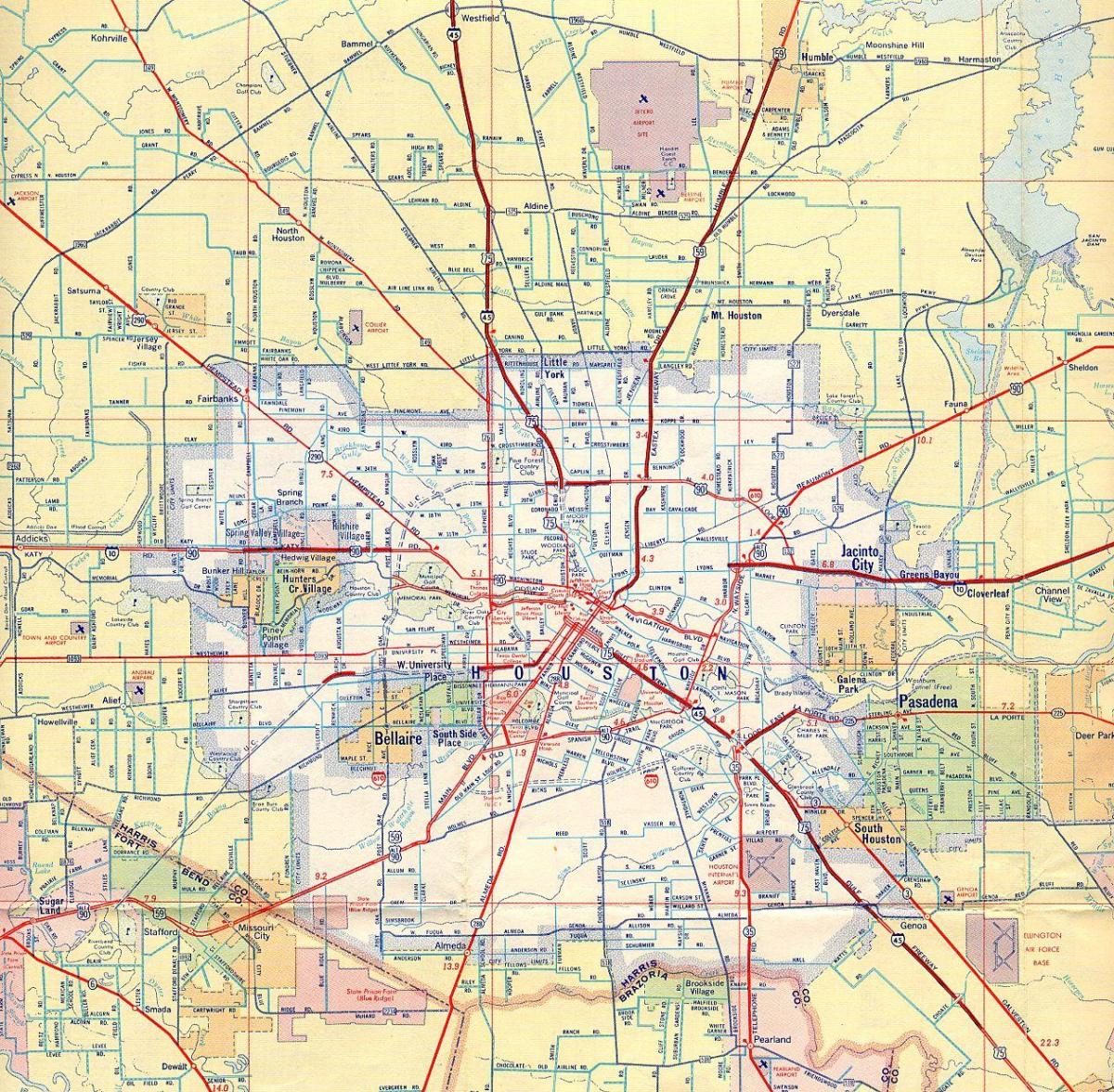 road-Stadtplan von Houston