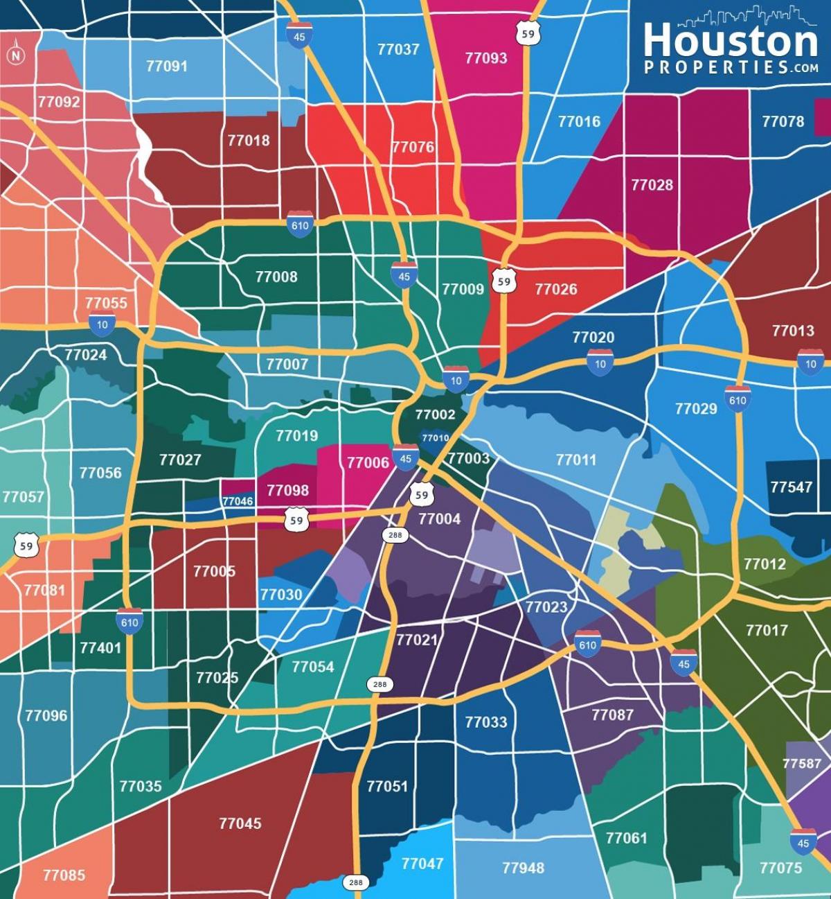 Karte von Houston Postleitzahlen