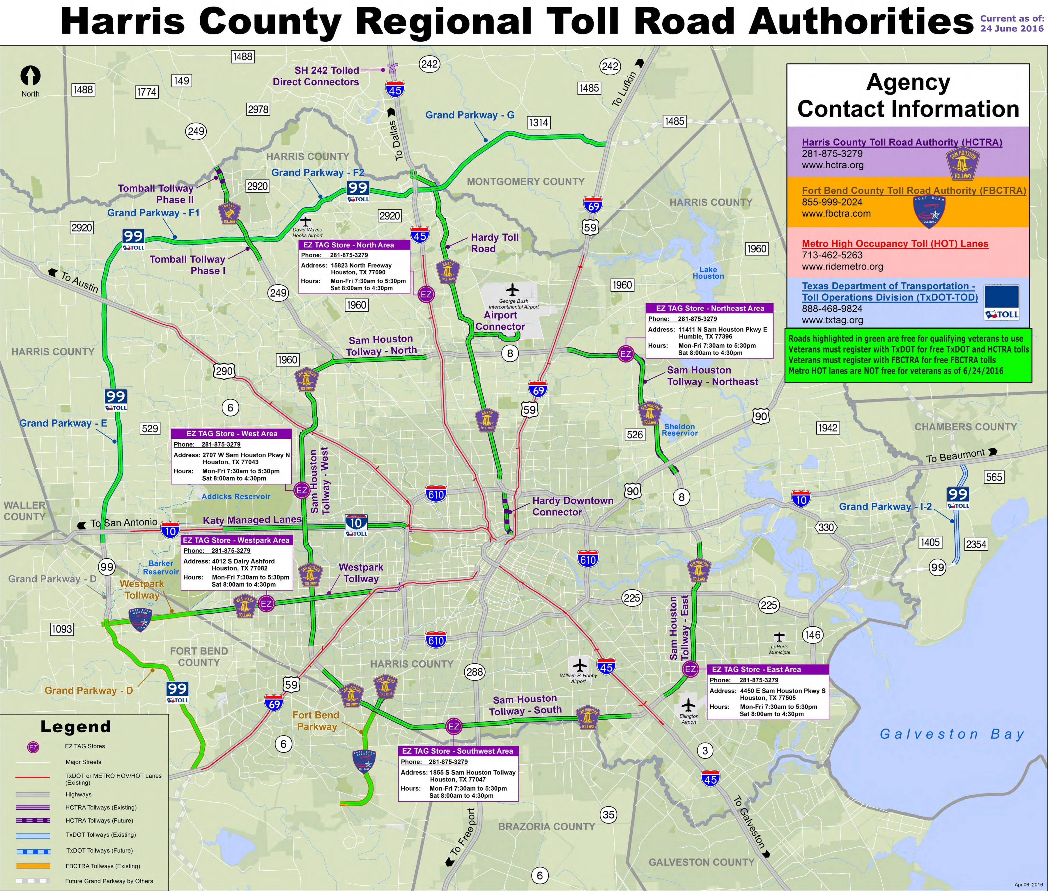 houston toll road-map - karte von houston mautstraßen (texas