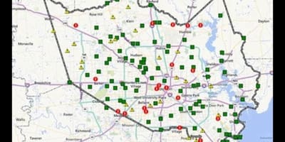 Karte der überfluteten Gebiete in Houston